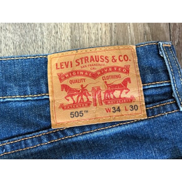 Levis 505 Jeans Men 34X30 Straight Leg Blue Denim Stretch Regular Fit READ!! - Picture 9 of 10